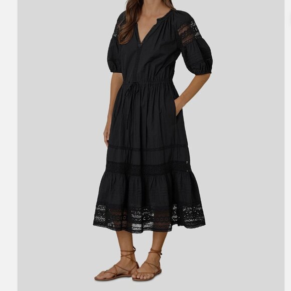 Velvet by Graham & Spencer Andy Short Sleeved Cotton Midi Dress Black S $239 - Picture 11 of 11